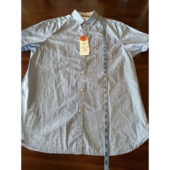 DENIM & FLOWER RICKY SINGH  Mens Shirt Large Blue Short Sleeve Button Slim Fit - Picture 10 of 15